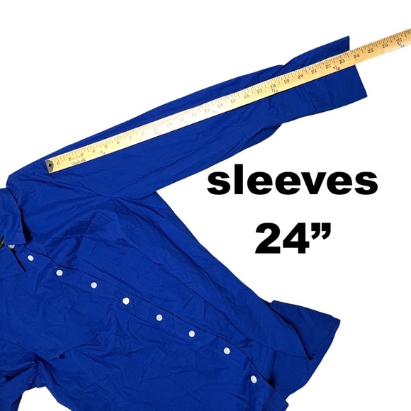 blouse TALBOTS M/L Yves Klein blue cotton button up collar long tunic - Picture 7 of 8